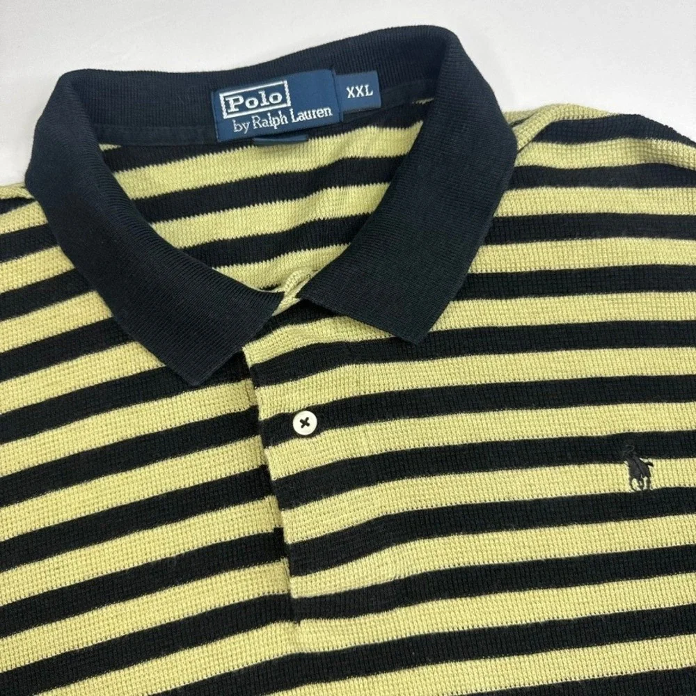 Polo Ralph‎ Lauren Loose Knit Shirt Mens XXL Yellow Black Striped Short Sleeve